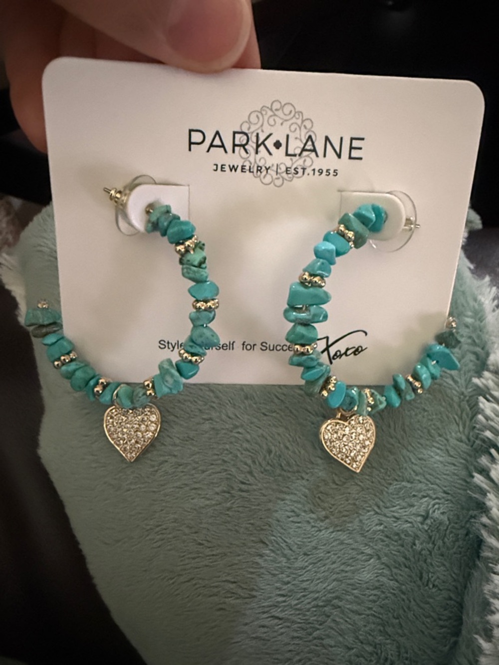 BNIB!!! Park Lane Turquoise and Gold Heart Charm Bracelet & Earring Set - Picture 3 of 4